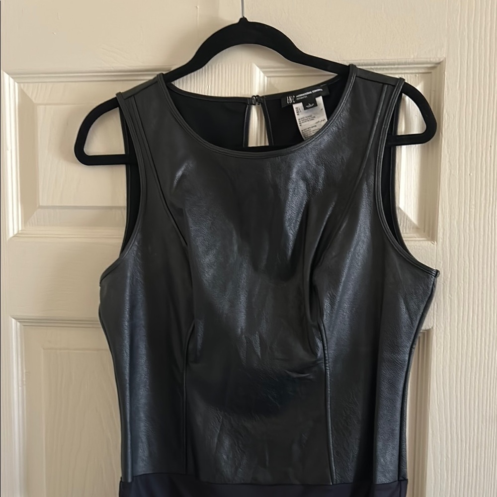 Black Faux Leather Sleeveless Dress